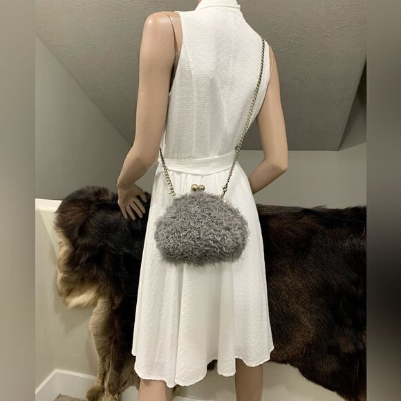 Handmade Genuine Curly Shearling Kisslock Wristlet/Shoulder Bag/Crossbody - Picture 8 of 16